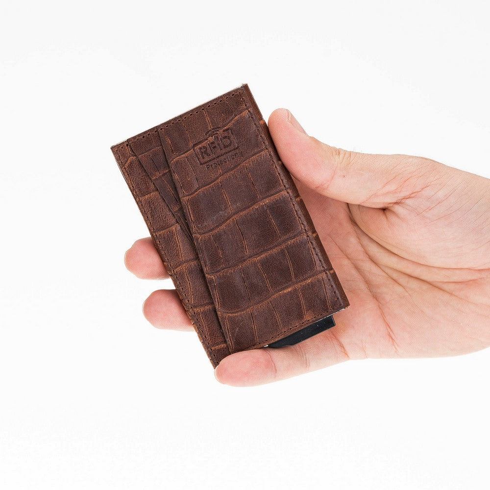 Fernando Hakiki Deri, El Yapımı, Pop-Up Kartlık, 7 Adet kart kapasiteli, Yılan desen, Koyu Kahve