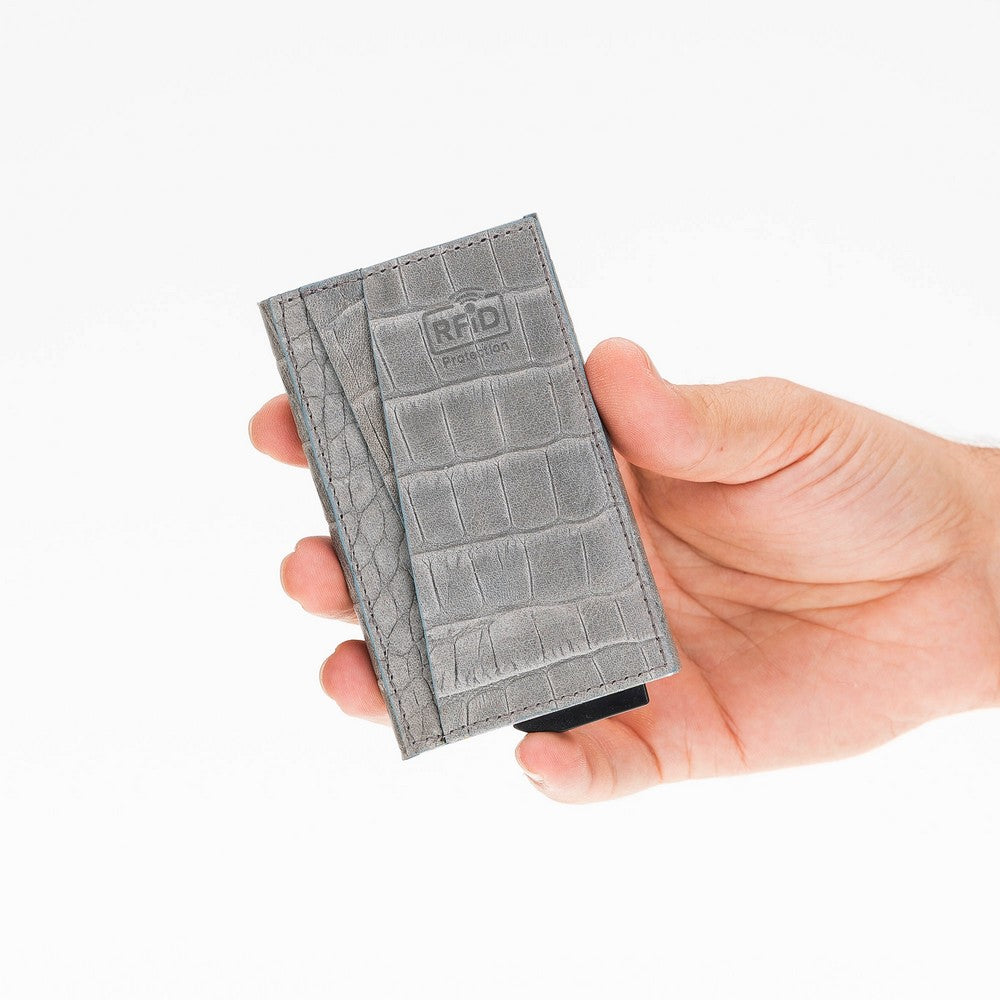 Fernando Hakiki Deri, El Yapımı, Pop-Up Kartlık, 7 Adet kart kapasiteli, Yılan desen, Gri