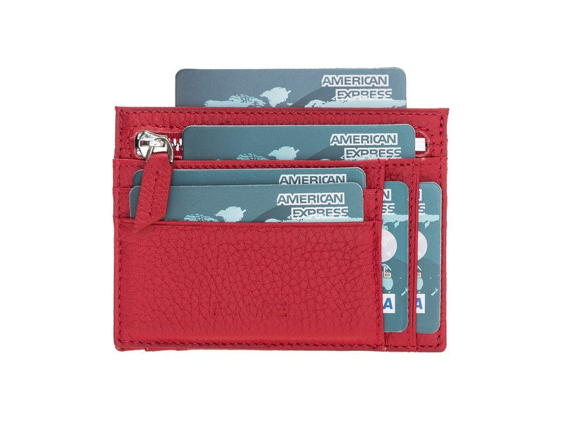 Hakiki Deri, El Yapımı Kartlık, Bozuk Para Bölümü, 6 Adet Kart Bölmesi, Nar Çiçeği