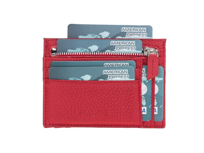 Hakiki Deri, El Yapımı Kartlık, Bozuk Para Bölümü, 6 Adet Kart Bölmesi, Nar Çiçeği