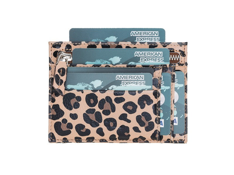 Hakiki Deri, El Yapımı Kartlık, Bozuk Para Bölümü, 6 Adet Kart Bölmesi, Leopar Baskılı