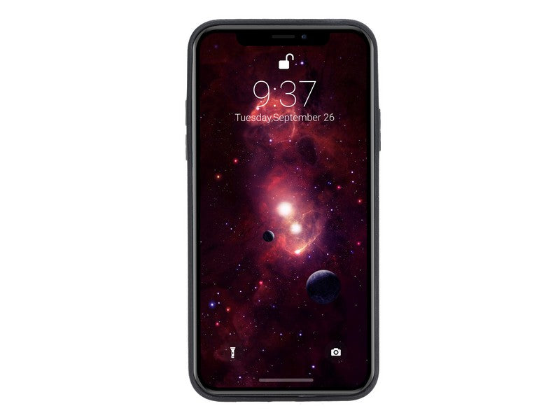 Apple iPhone X-XS Uyumlu Deri Arka Kapak Foncaze RST1 Siyah