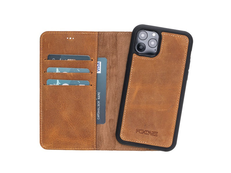 Apple iPhone 11 Pro uyumlu, Hakiki Deri, El Yapımı, Cüzdanlı Kılıf, Foncaze G19 Taba