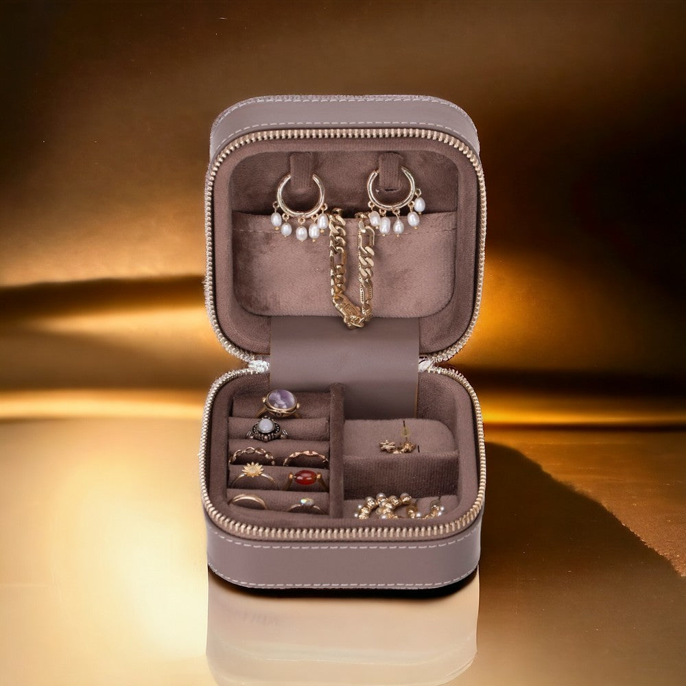 Hakiki Deri, El Yapımı, Seyahat Boy Takı Organizer Kutusu, Mücevher Aksesuar Çantası, Küpe Kolye Yüzük Düzenleyici