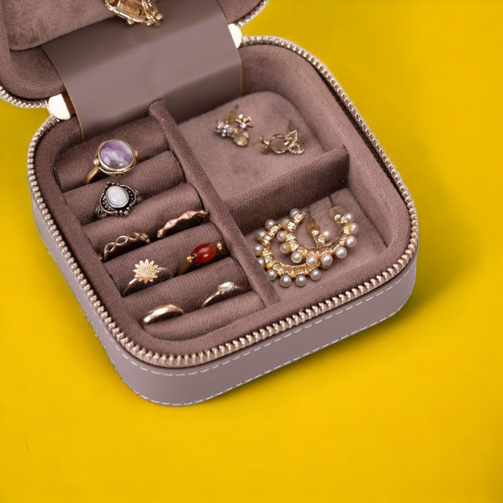 Hakiki Deri, El Yapımı, Seyahat Boy Takı Organizer Kutusu, Mücevher Aksesuar Çantası, Küpe Kolye Yüzük Düzenleyici