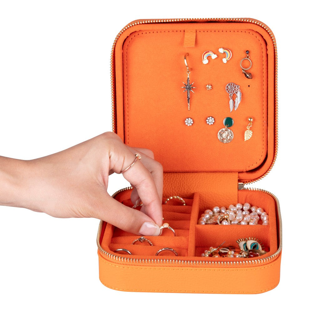 Gerçek Deri Seyahat Boy Takı Organizer Kutusu, Mücevher Aksesuar Çantası, Küpe Kolye Yüzük Düzenleyici