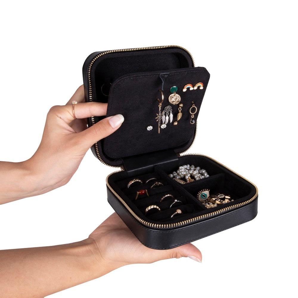 Gerçek Deri Seyahat Boy Takı Organizer Kutusu, Mücevher Aksesuar Çantası, Küpe Kolye Yüzük Düzenleyici