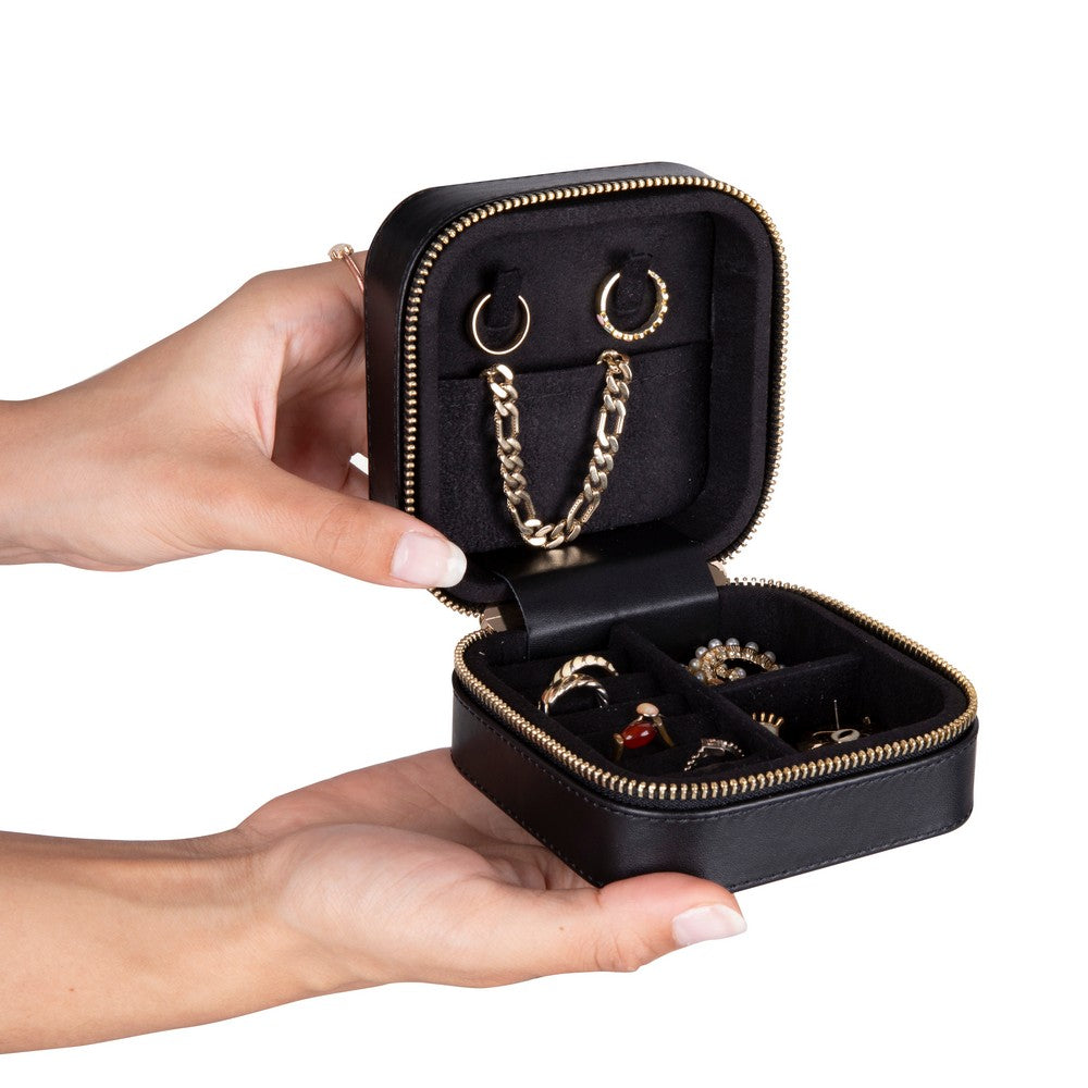 Gerçek Deri Seyahat Boy Takı Organizer Kutusu, Mücevher Aksesuar Çantası, Küpe Kolye Yüzük Düzenleyici