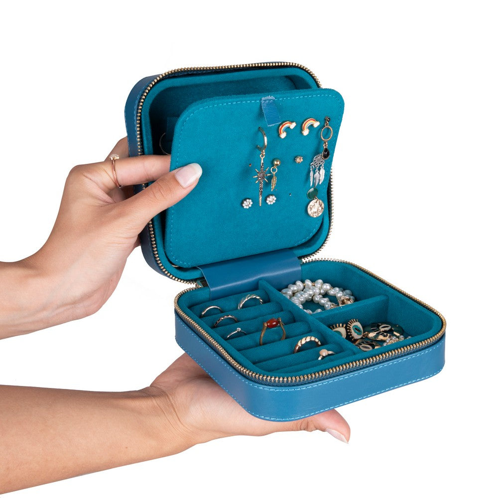 Gerçek Deri Seyahat Boy Takı Organizer Kutusu, Mücevher Aksesuar Çantası, Küpe Kolye Yüzük Düzenleyici