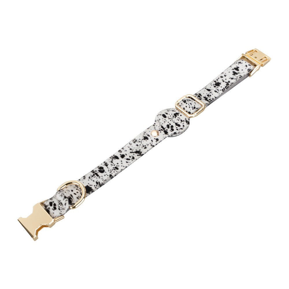 Hakiki Deri, El Yapımı, Apple Airtag Yuvalı Köpek Tasması, 34-50cm Ayarlanabilir Ölçü, Leopar Baskılı