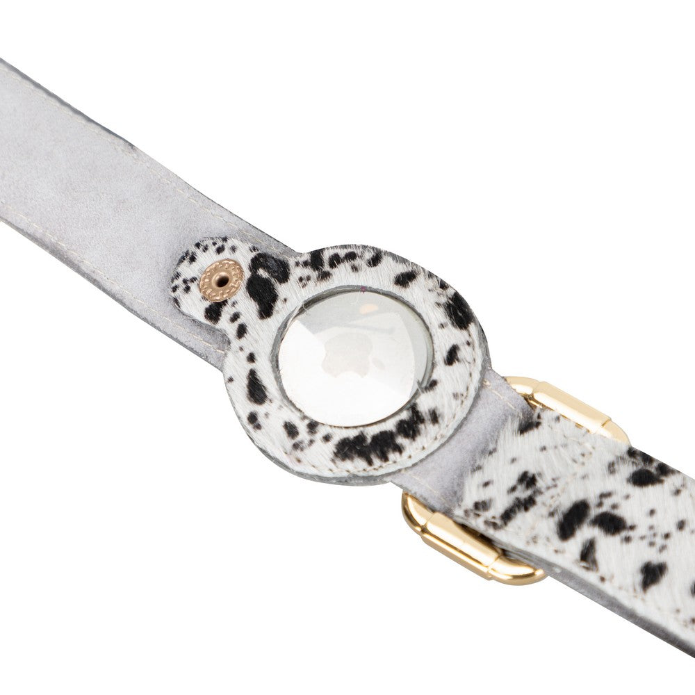 Hakiki Deri, El Yapımı, Apple Airtag Yuvalı Köpek Tasması, 34-50cm Ayarlanabilir Ölçü, Leopar Baskılı