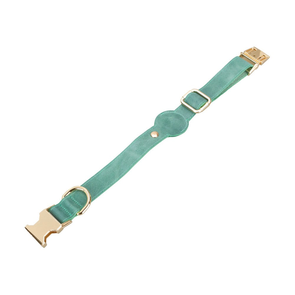 Hakiki Deri, El Yapımı, Apple Airtag Yuvalı Köpek Tasması, 34-50cm Ayarlanabilir Ölçü, Antik Yeşil