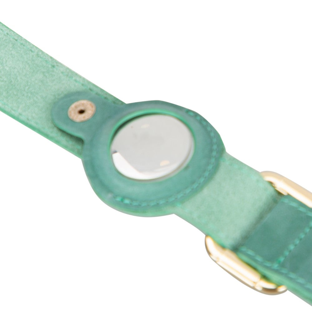 Hakiki Deri, El Yapımı, Apple Airtag Yuvalı Köpek Tasması, 34-50cm Ayarlanabilir Ölçü, Antik Yeşil