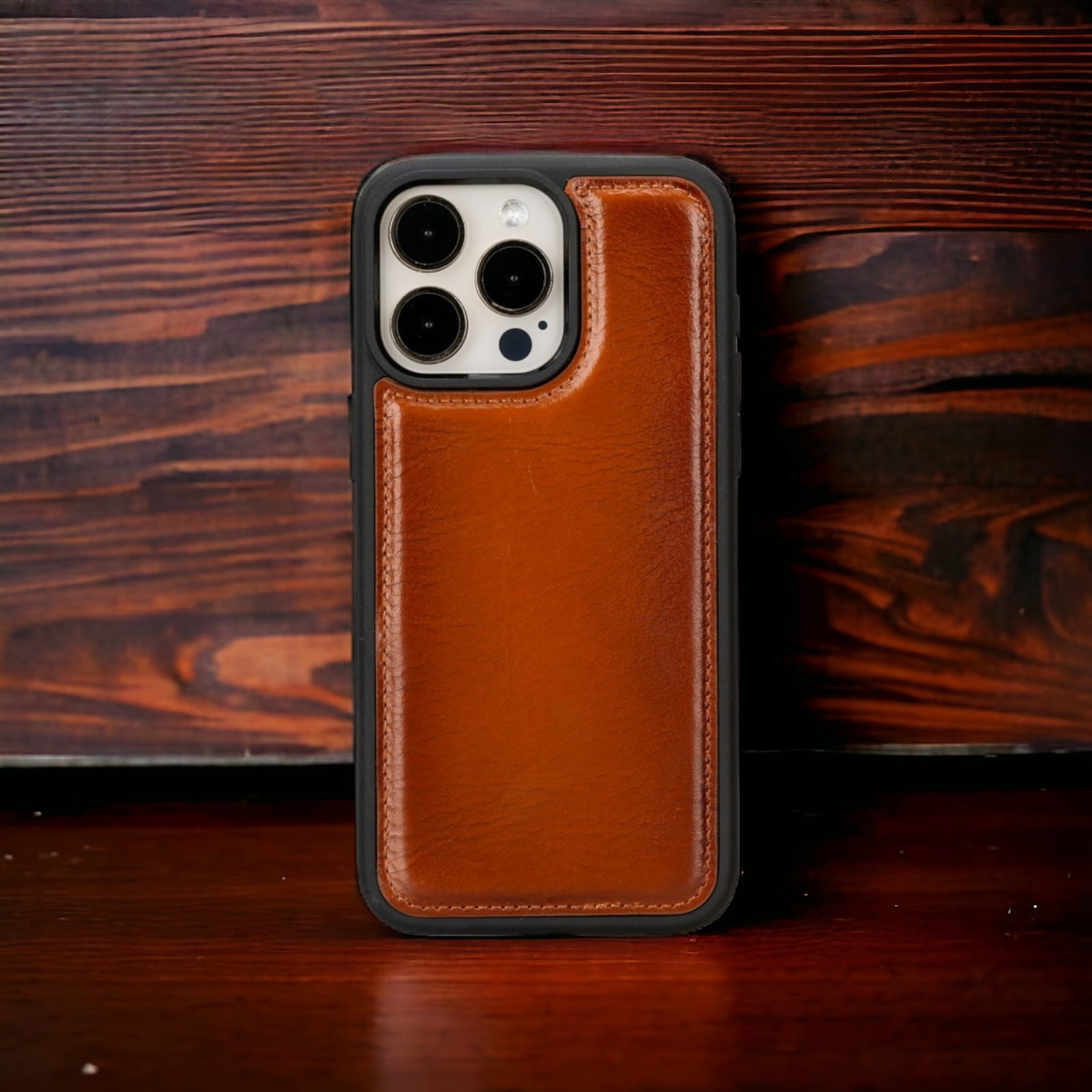 Apple iPhone 15 Pro Max uyumlu, Hakiki Deri, El Yapımı, Arka Kapak, Gölgeli Taba