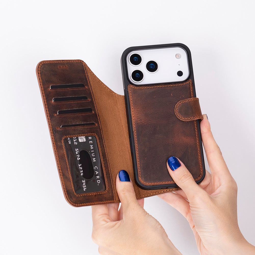 iPhone 18 ProMax / 17 Pro Max Uyumlu Mag-Safe Hakiki Deri Cüzdan Kılıf ,Cüzdan Taşımaya Son, Kredi Kart Yuvalı, RFID Güvenlik