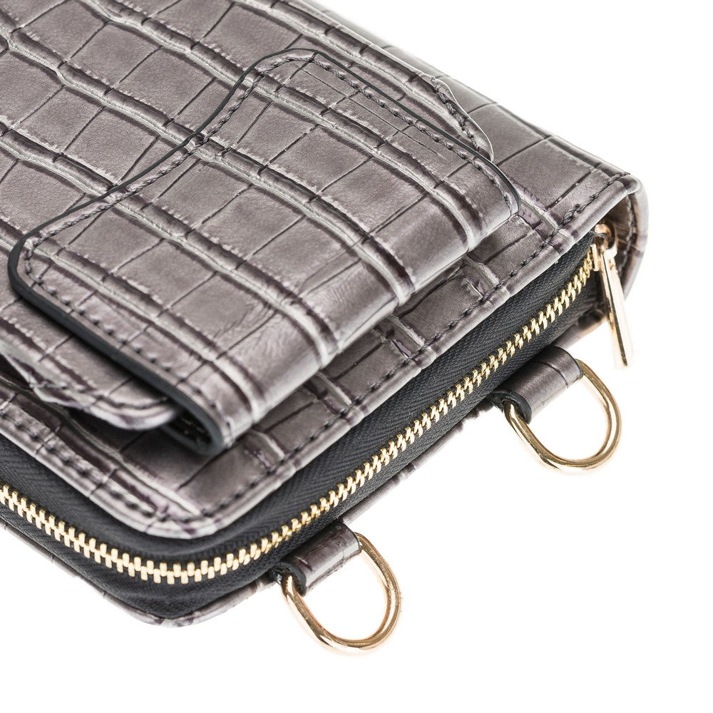 Joan Hakiki Deri, El Yapımı, Askılı Cüzdan, Crocodil 7367 Kül