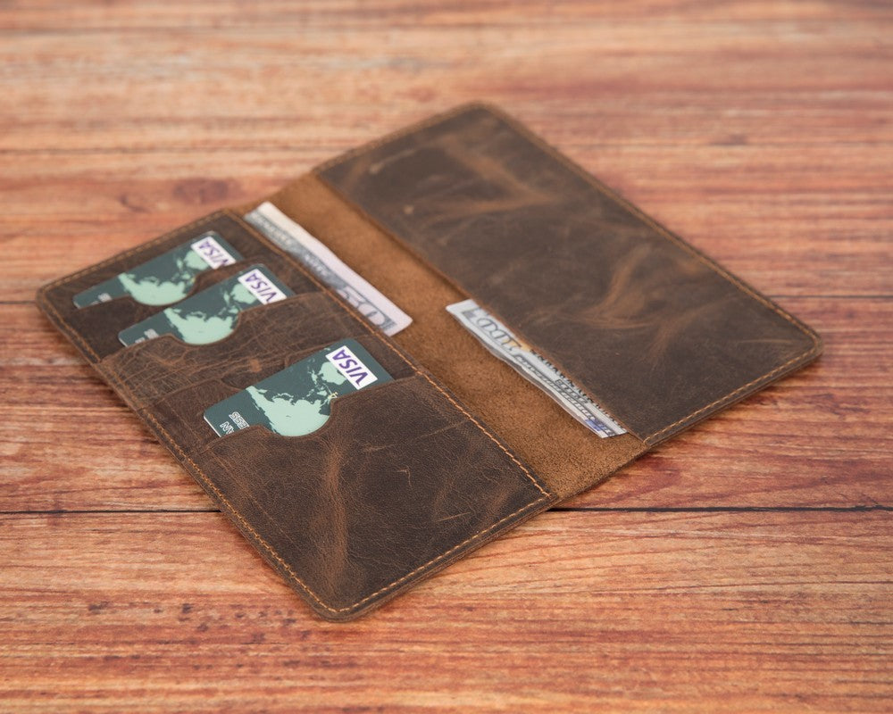 CheckBook 6.5 inch uyumlu, Hakiki Deri, El Yapımı, Kartlık Bölmeli Kılıf, G6 Kahve