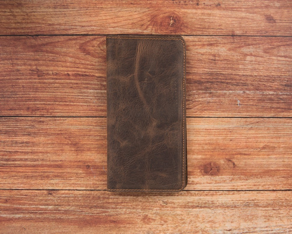 CheckBook 6.5 inch uyumlu, Hakiki Deri, El Yapımı, Kartlık Bölmeli Kılıf, G6 Kahve