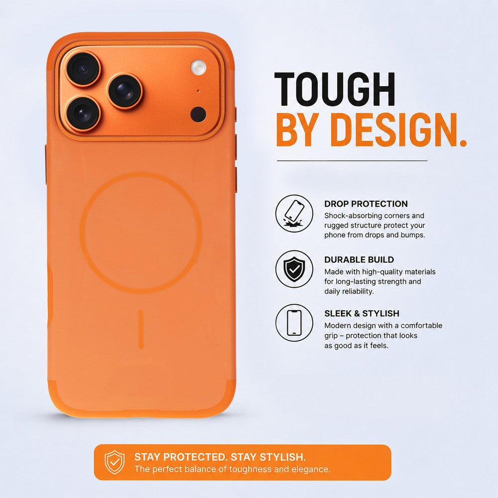 Koen iPhone 17 Pro Uyumlu MagSafe Kılıf – Kablosuz Şarj Destekli, Köşe Koruma Darbe Emici, Şeffaf Mat Premium Telefon Kılıfı, Orange