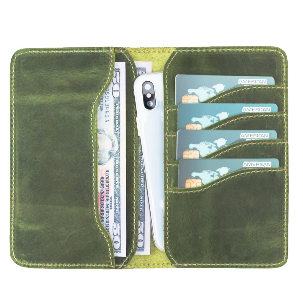 Leony Hakiki Deri, El Yapımı, Kartlık Bölmeli Kılıf, 6 Kart Bölümü,Antik Yeşil