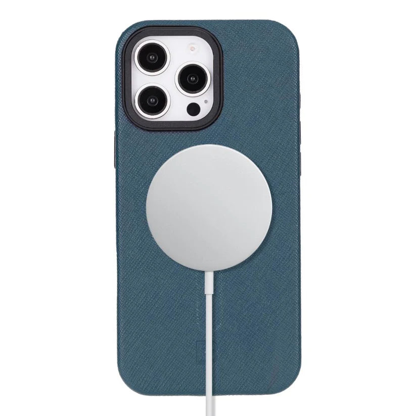 Apple iPhone 16 Pro Uyumlu, Ultra İnce Hakiki Deri Kılıf, Premium Koruma & Şık Tasarım, MagSafe Uyumlu, Mavi