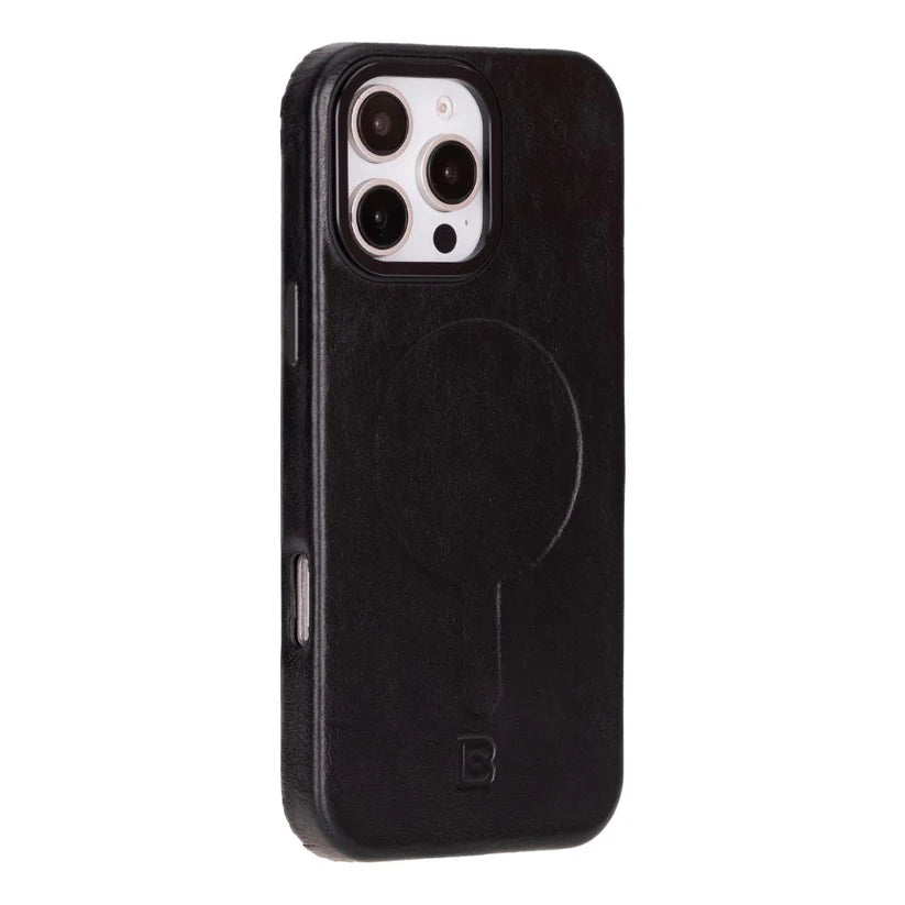Apple iPhone 16 Pro Uyumlu, Ultra İnce Hakiki Deri Kılıf, Premium Koruma & Şık Tasarım, MagSafe Uyumlu, Kömür Siyah