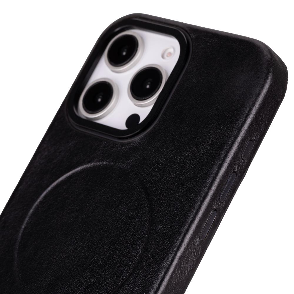 Apple iPhone 16 Pro Max Uyumlu, Ultra İnce Hakiki Deri Kılıf, Premium Koruma & Şık Tasarım, MagSafe Uyumlu, Kömür Siyah