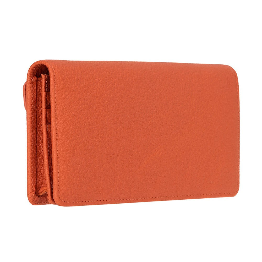 Aura Hakiki Deri, El Yapımı, Telefon Bölmeli, Kadın Cüzdanı, Portakal Renk