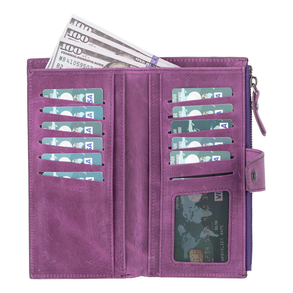 Lozan Hakiki Deri, El Yapımı, Telefon Bölmeli, Kadın Cüzdan, Antik Mor