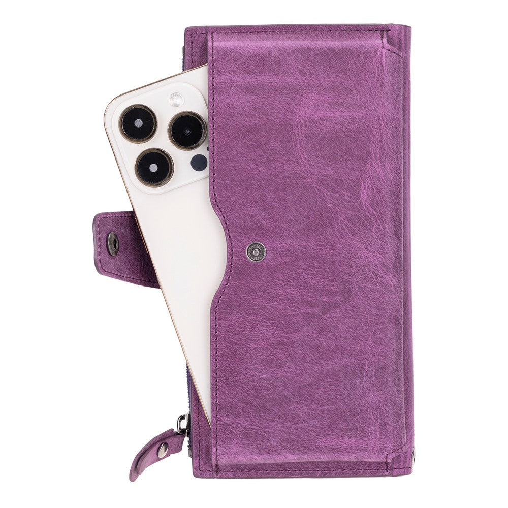 Lozan Hakiki Deri, El Yapımı, Telefon Bölmeli, Kadın Cüzdan, Antik Mor
