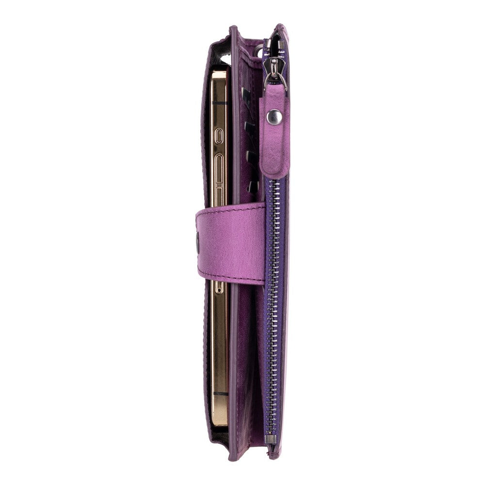 Lozan Hakiki Deri, El Yapımı, Telefon Bölmeli, Kadın Cüzdan, Antik Mor