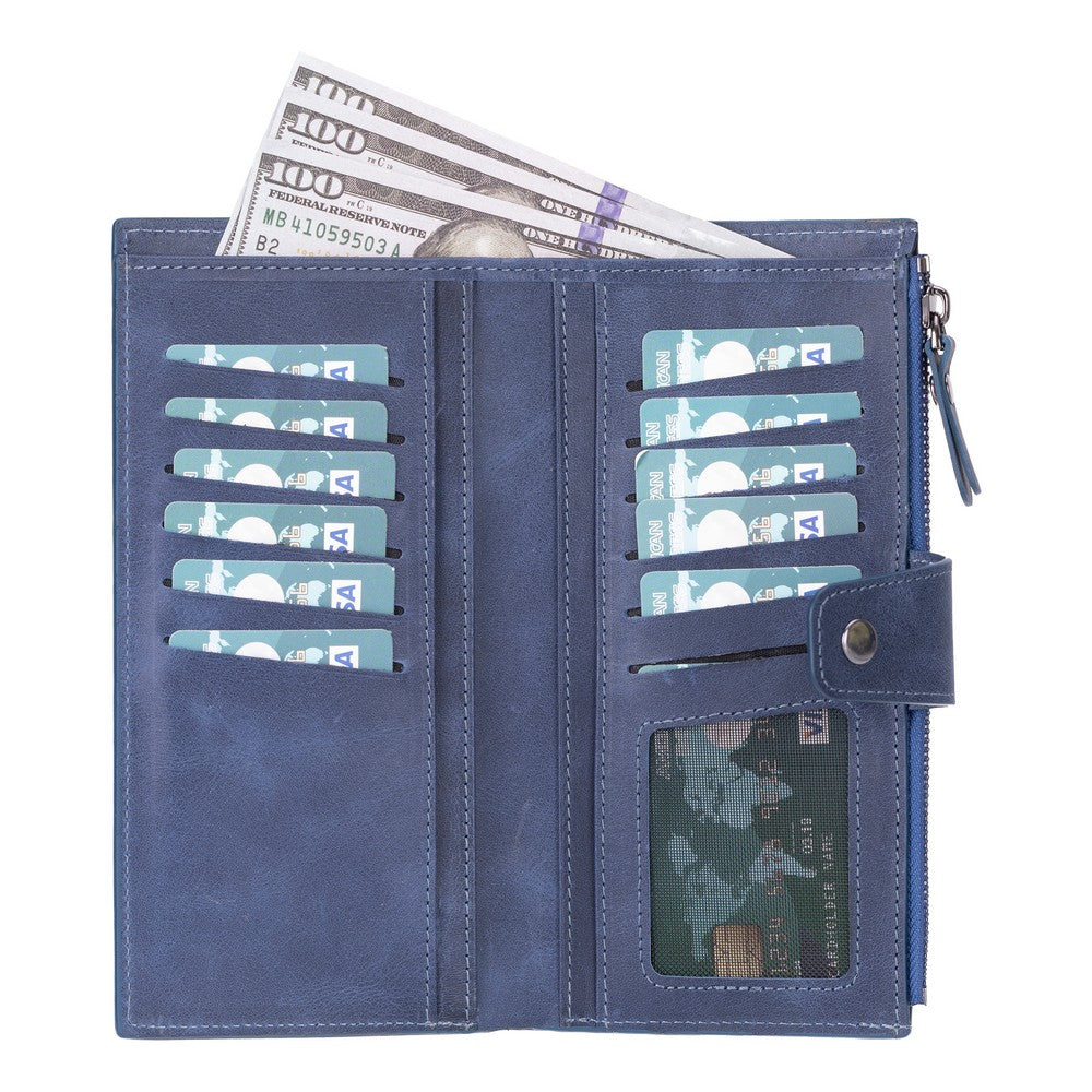 Lozan Hakiki Deri, El Yapımı, Telefon Bölmeli, Kadın Cüzdan, Antik Mavi