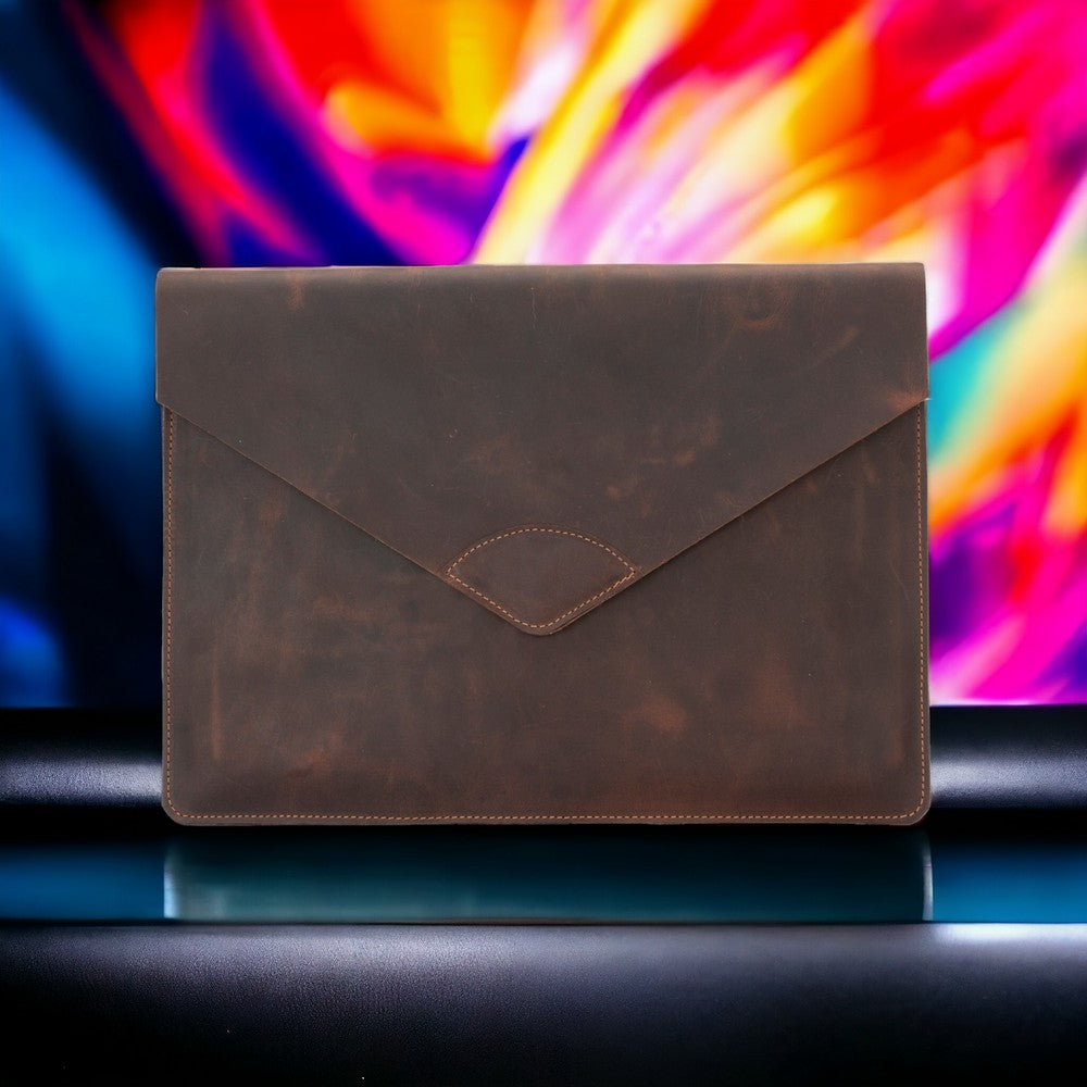 Mac Sleeve 13-14 inç MacBook uyumlu, Hakiki Deri, El Yapımı Kılıf, Antik Kahve