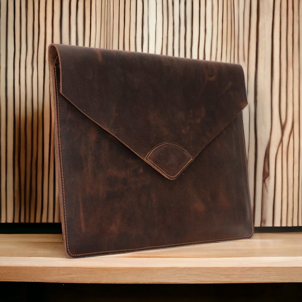 Mac Sleeve 13-14 inç MacBook uyumlu, Hakiki Deri, El Yapımı Kılıf, Antik Kahve