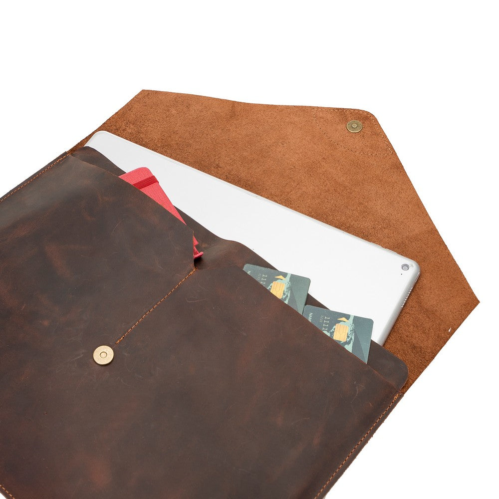 Mac Sleeve 13-14 inç MacBook uyumlu, Hakiki Deri, El Yapımı Kılıf, Antik Kahve