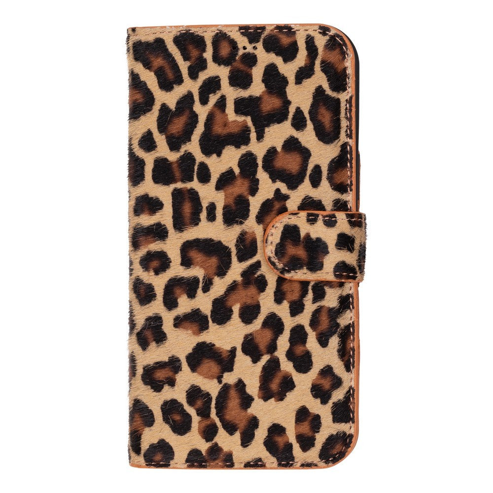 Cüzdan Taşıma Derdi Olmadan – iPhone 16 Pro Max Uyumlu Hakiki Deri El Yapımı Kart Yuvalı Kılıf (Leopar Desenli)