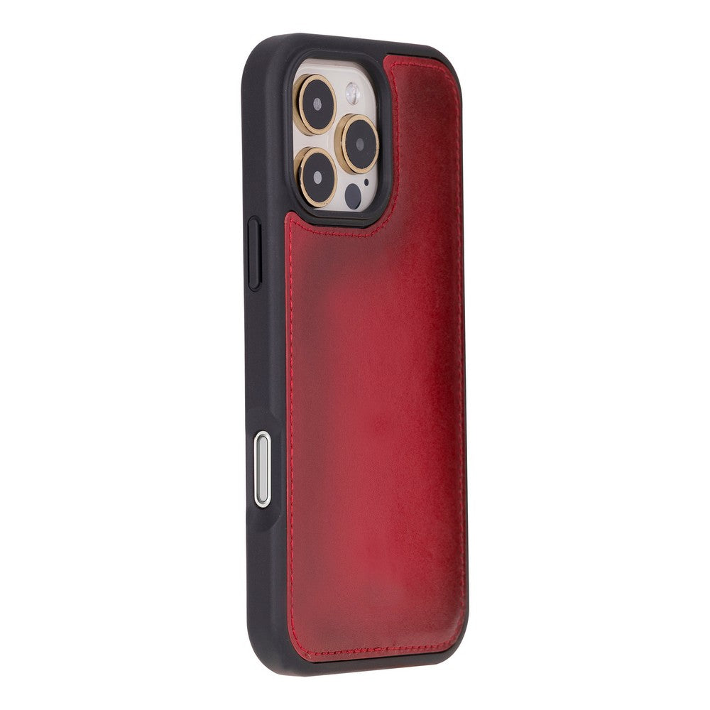 Cüzdan Taşıma Derdi Olmadan – iPhone 16 Pro Max Uyumlu Hakiki Deri El Yapımı Kart Yuvalı Kılıf (Gölgeli Kırmızı)