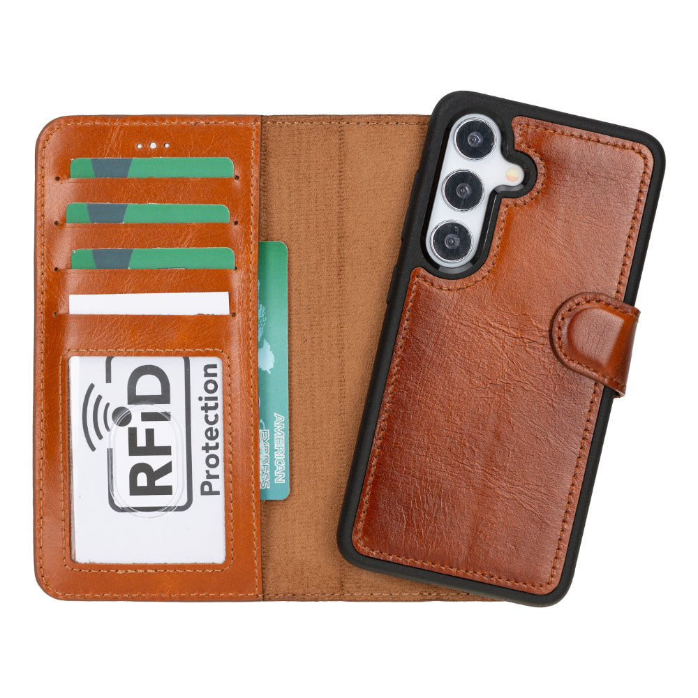 Samsung Galaxy S25 Plus uyumlu, Hakiki Deri, El Yapımı, Cüzdanlı Kılıf, Gölgeli Taba
