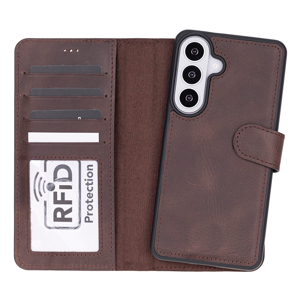 Samsung Galaxy S26 Plus Uyumlu Manyetik Hakiki Deri Cüzdan Kılıf ,Cüzdan Taşımaya Son, Kredi Kart Yuvalı, RFID Güvenlik