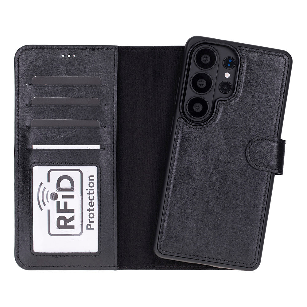 Samsung Galaxy S26 Ultra Uyumlu Manyetik Hakiki Deri Cüzdan Kılıf ,Cüzdan Taşımaya Son, Kredi Kart Yuvalı, RFID Güvenlik