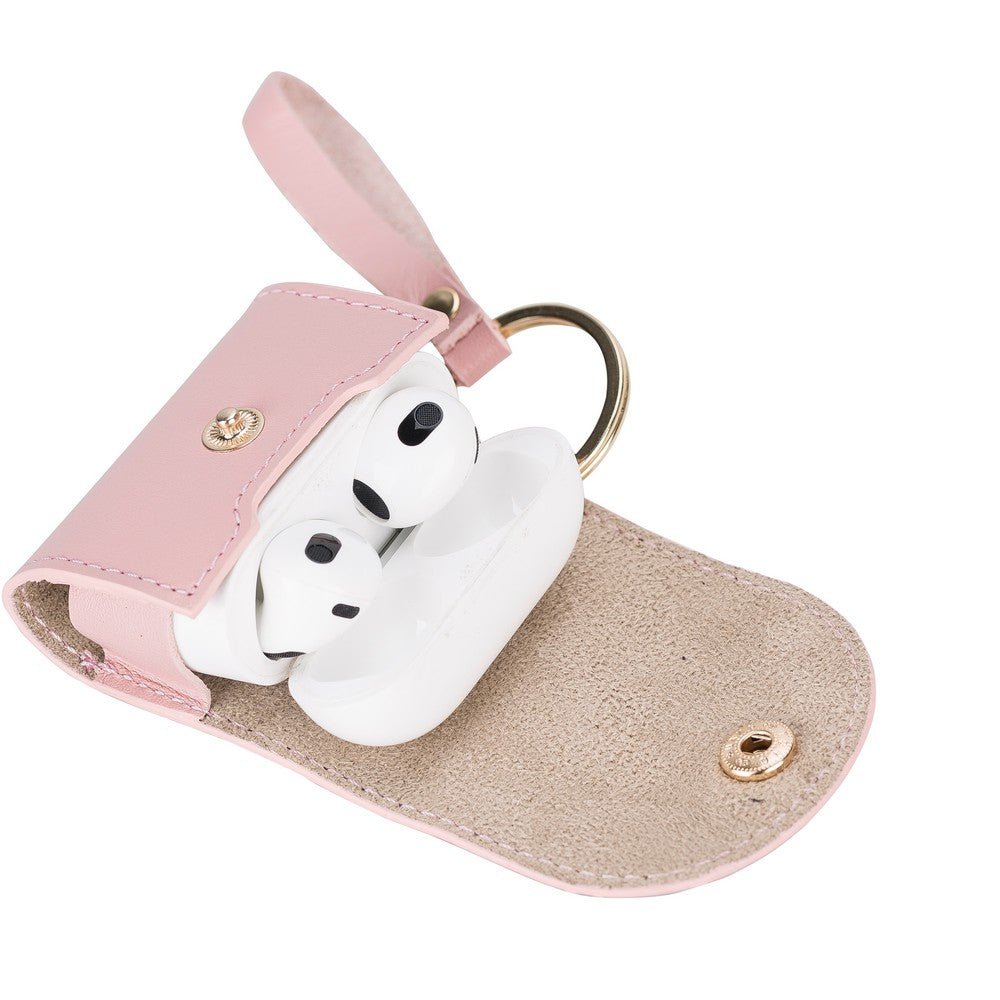 Apple AirPods 3.nesil uyumlu, Hakiki Deri, El Yapımı Kılıf, Mai Snap NU2 Pembe