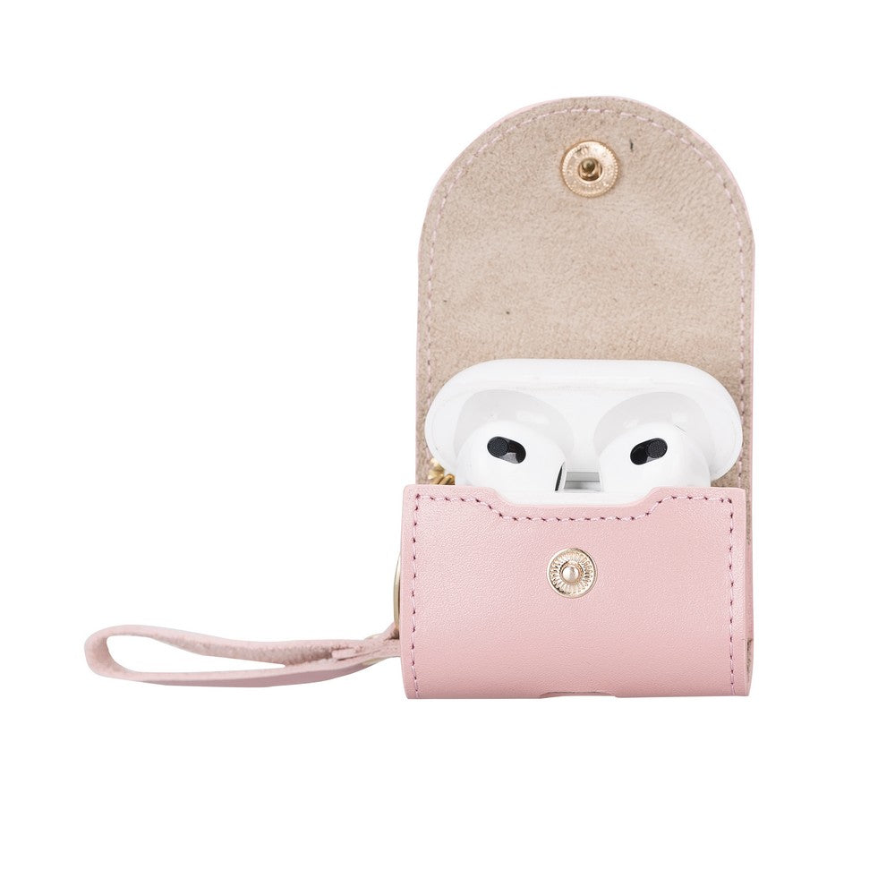 Apple AirPods 3.nesil uyumlu, Hakiki Deri, El Yapımı Kılıf, Mai Snap NU2 Pembe