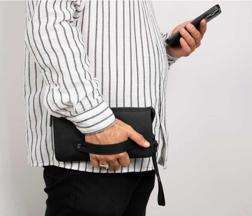 Majeste Hakiki Deri, El Yapımı, Erkek El Çantası, Kömür Siyah