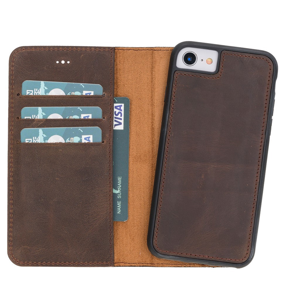 Apple iPhone 7-8-SE Uyumlu Deri Cüzdanlı Kılıf G6 Kahverengi