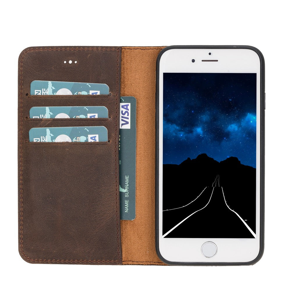 Apple iPhone 7-8-SE Uyumlu Deri Cüzdanlı Kılıf G6 Kahverengi