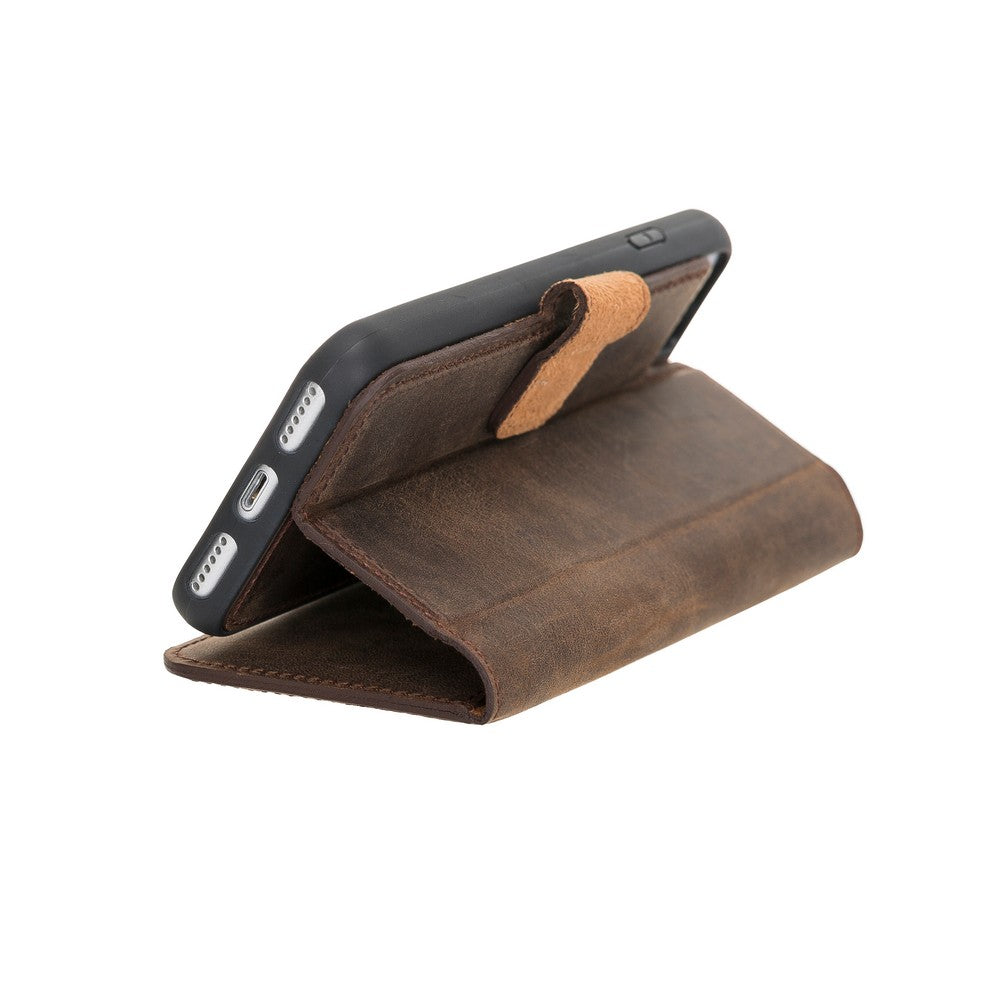 Apple iPhone 7-8-SE Uyumlu Deri Cüzdanlı Kılıf G6 Kahverengi