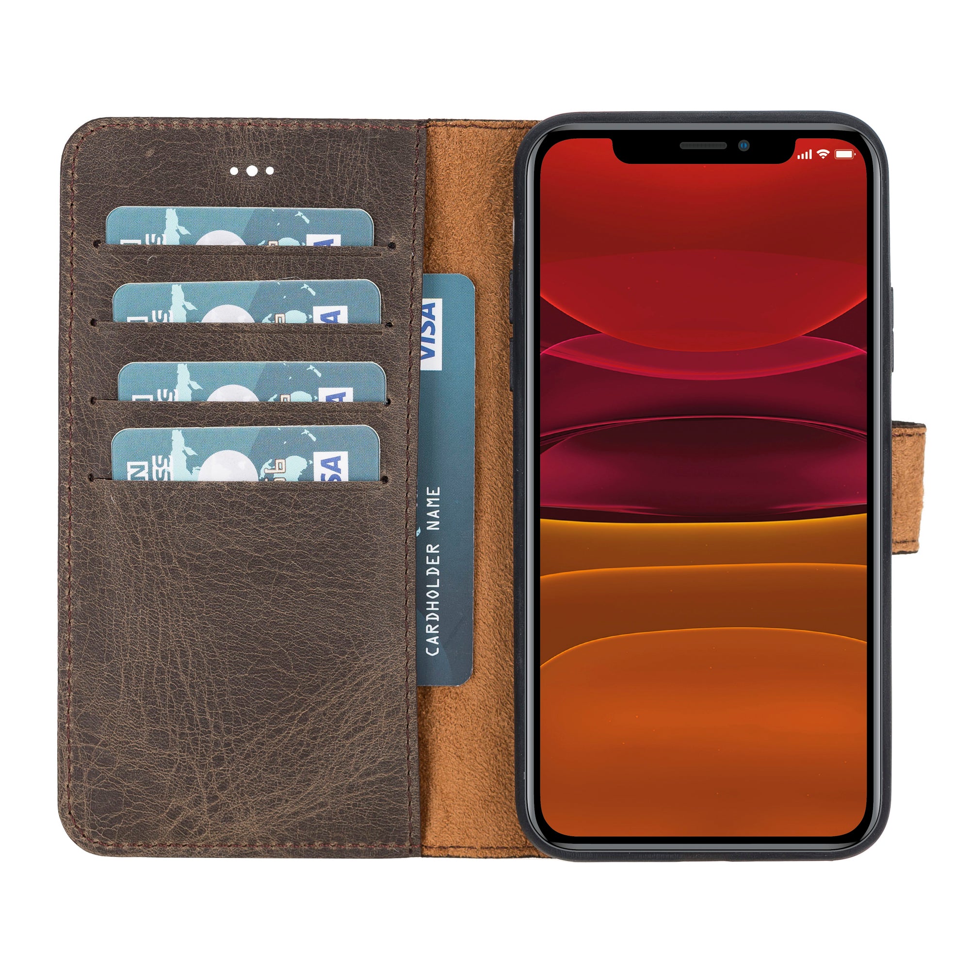 Apple iPhone X-XS Uyumlu Deri Cüzdanlı Kılıf RO6 Kahve