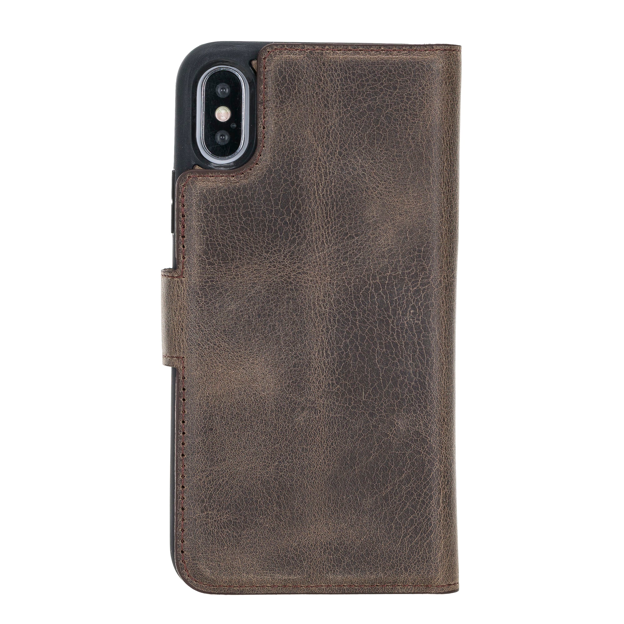 Apple iPhone X-XS Uyumlu Deri Cüzdanlı Kılıf RO6 Kahve