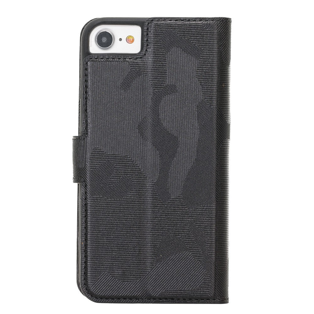 Apple iPhone 7-8-SE Uyumlu Deri Cüzdanlı Kılıf Kamuflaj Siyah