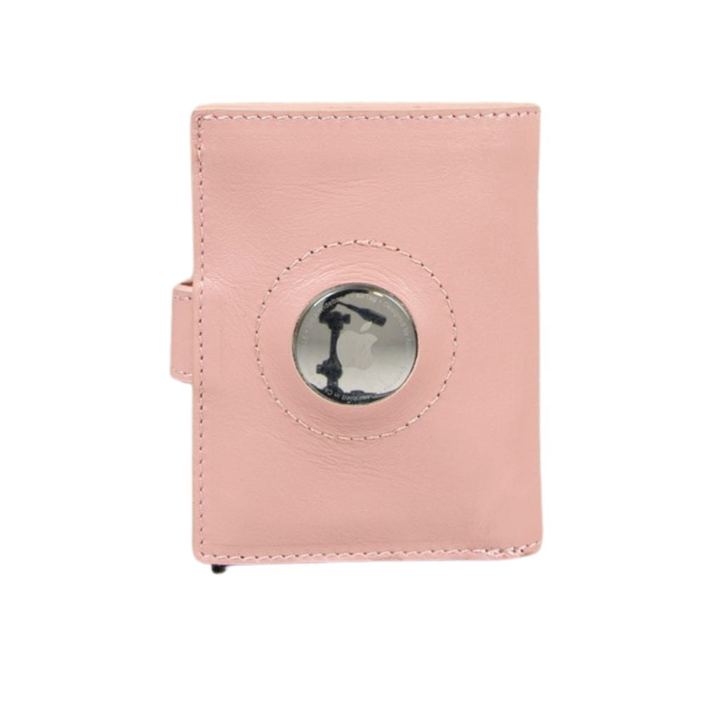 Palertag Apple AirTag Yuvalı, Hakiki Deri, El Yapımı, Pop-Up Cüzdan, Pembe